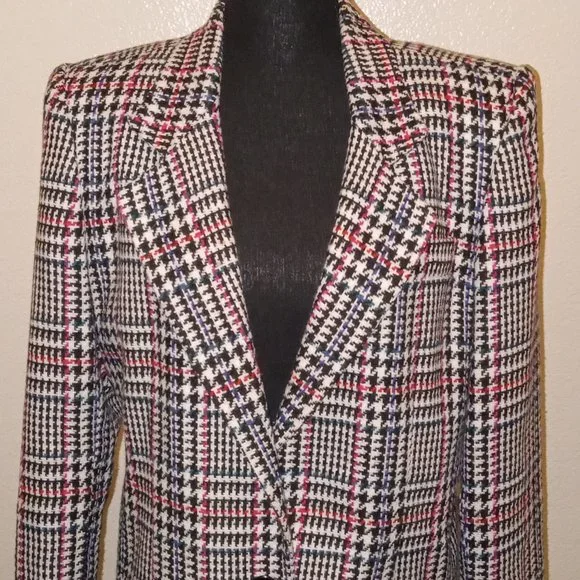 Worthington black and white wool blend herringbone blazer with Specks of color - Picture 9 of 11